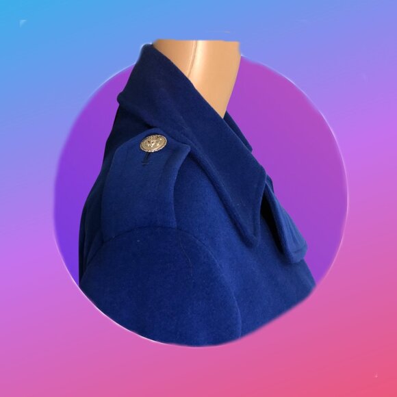 LE MONDE CASANDRA COUTURE Classic Royal Blue Double Breasted Wool Pea Coat Sz 2 - Picture 5 of 6